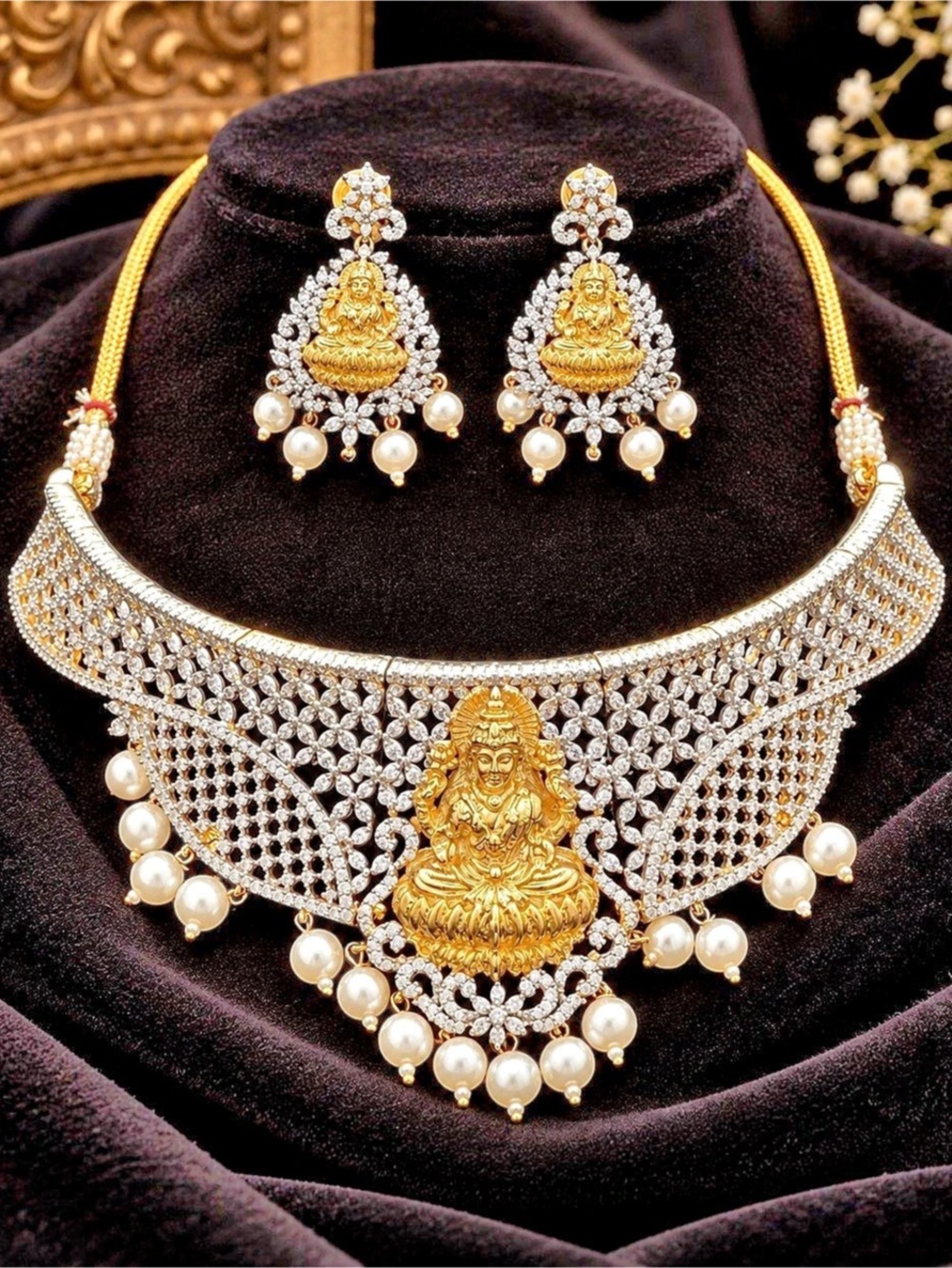 New Hyderabad Pearls Gold & Silver Lakshmi Jewelry Set